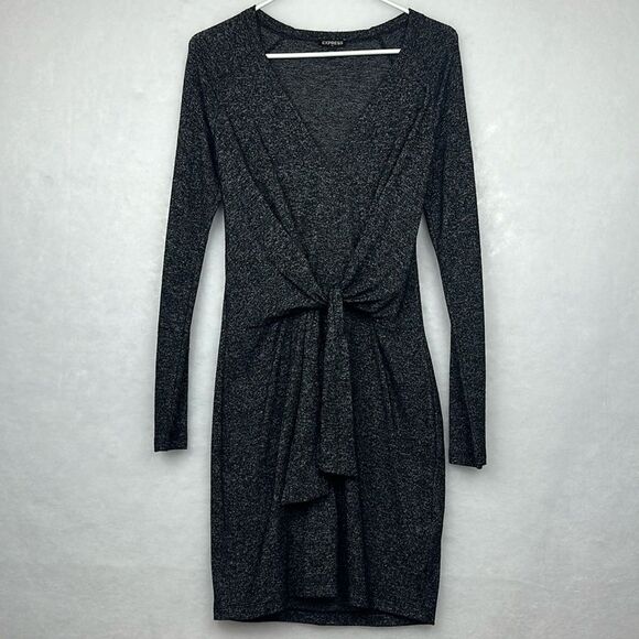 Express Petite Grey Tie Knot Sweater Long-Sleeve Dress Sz SP - Picture 1 of 8